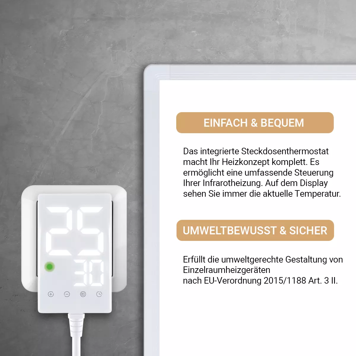 Angeschlossenes Steckdosenthermostat der Heidenfeld Infrarotheizung HF-HP100-3