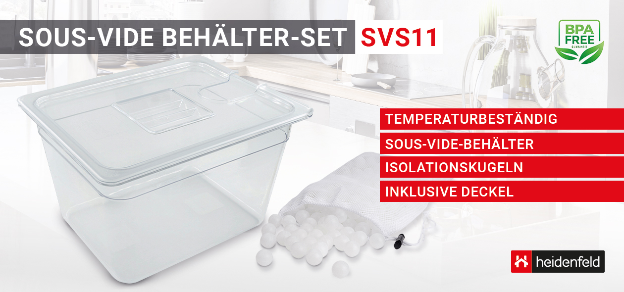 Sous-Vide Behälter-Set SVS11 mit Sous-Vide-Rack, Behälter, Deckel und Isolationskugeln