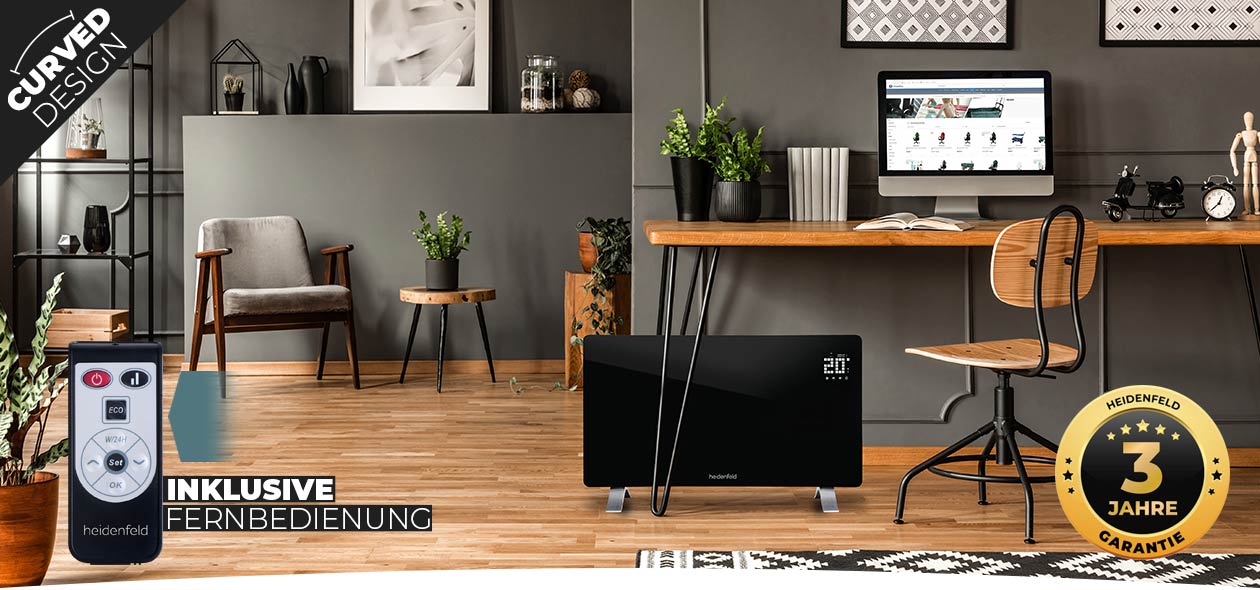 Heidenfeld Elektroheizkörper HF-GK100C, Curved Glaskonvektor / Konvektorheizung, 2000W Heidenfeld Elektroheizkörper HF-GK100C, Curved Glaskonvektor / Konvektorheizung, 2000W